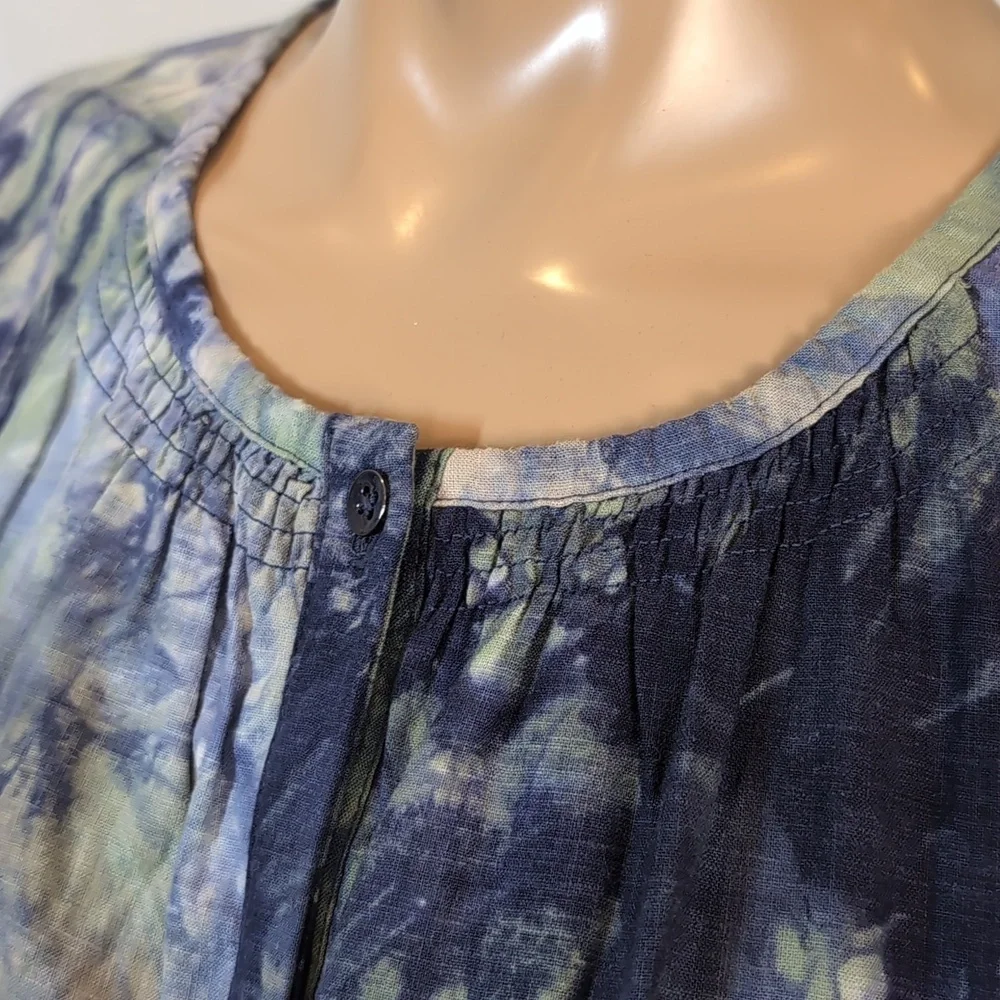 NEW Cabi Woodstock Blue Green Tie Dye Linen Babydoll Top Tunic Size Medium - Picture 8 of 14